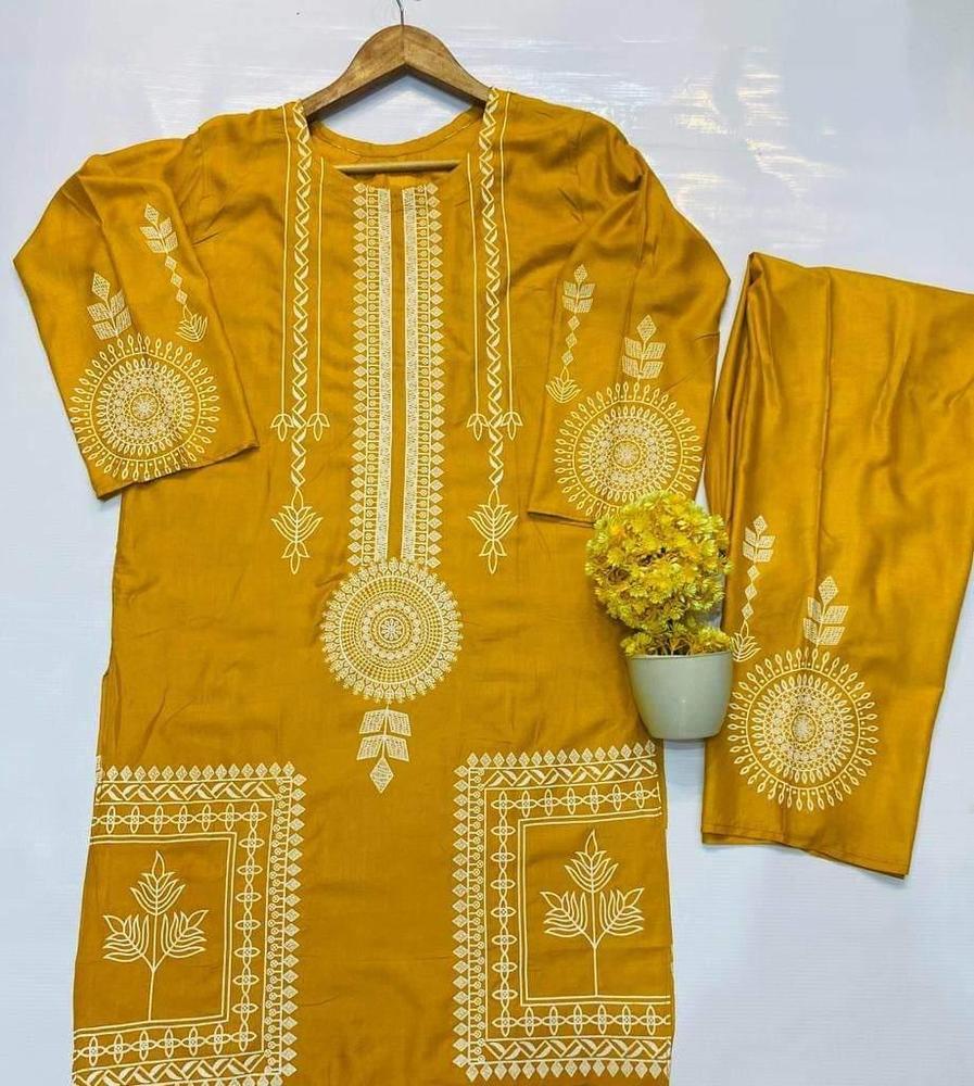 2 Pcs Block Print Woman's stitched Linen Suit