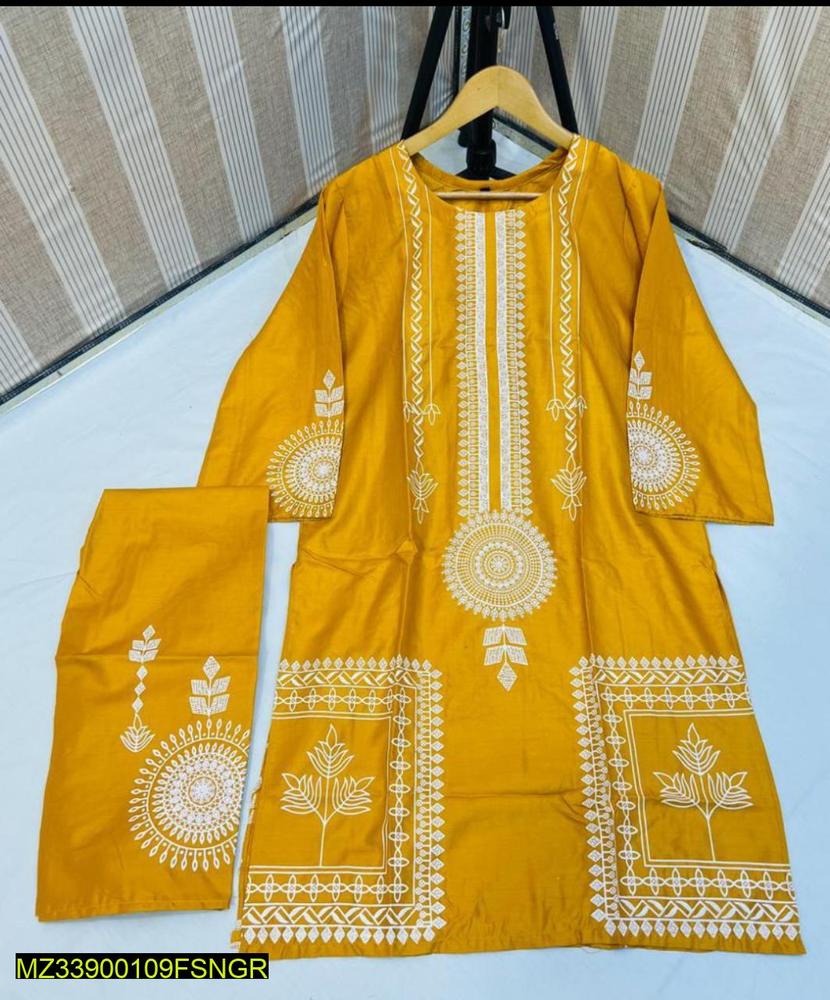 2 Pcs Block Print Woman's stitched Linen Suit