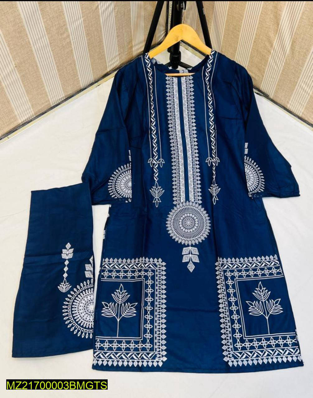 2 Pcs Block Print Woman's stitched Linen Suit
