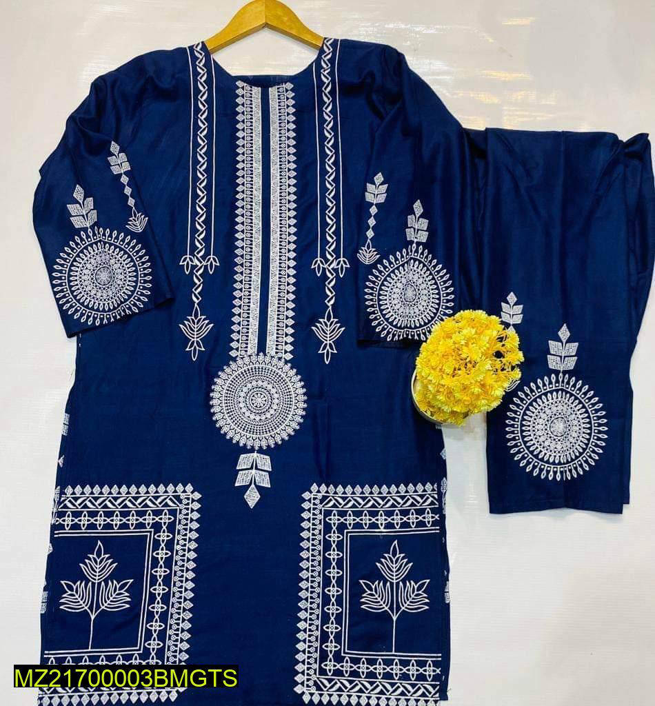 2 Pcs Block Print Woman's stitched Linen Suit