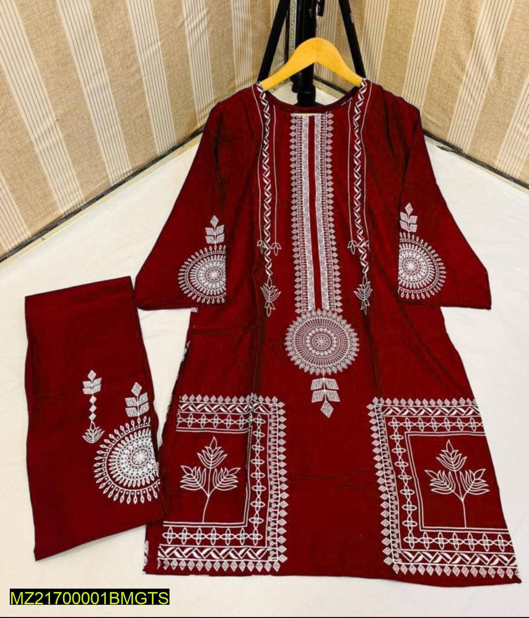 2 Pcs Block Print Woman's stitched Linen Suit