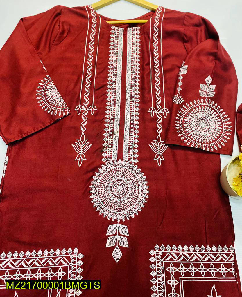 2 Pcs Block Print Woman's stitched Linen Suit