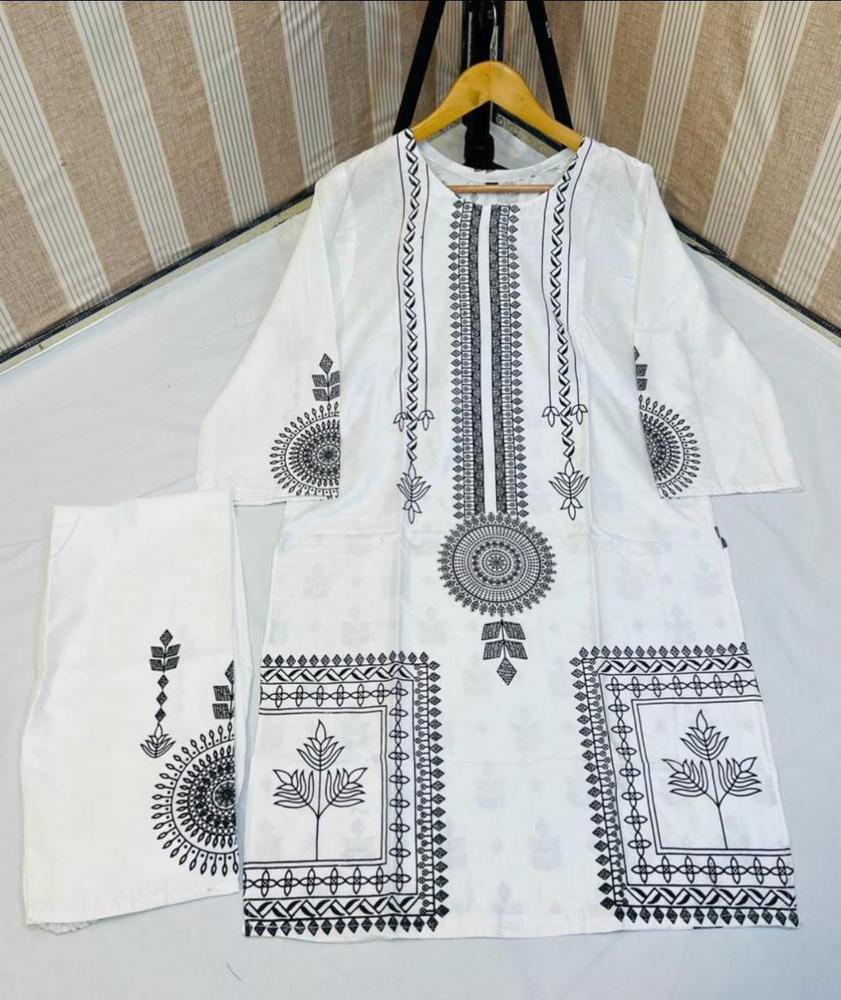 2 Pcs Block Print Woman's stitched Linen Suit