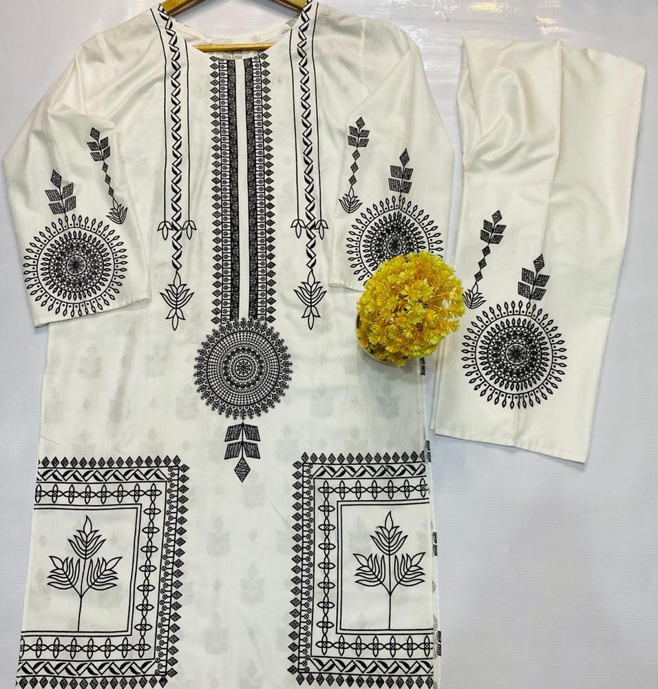 2 Pcs Block Print Woman's stitched Linen Suit