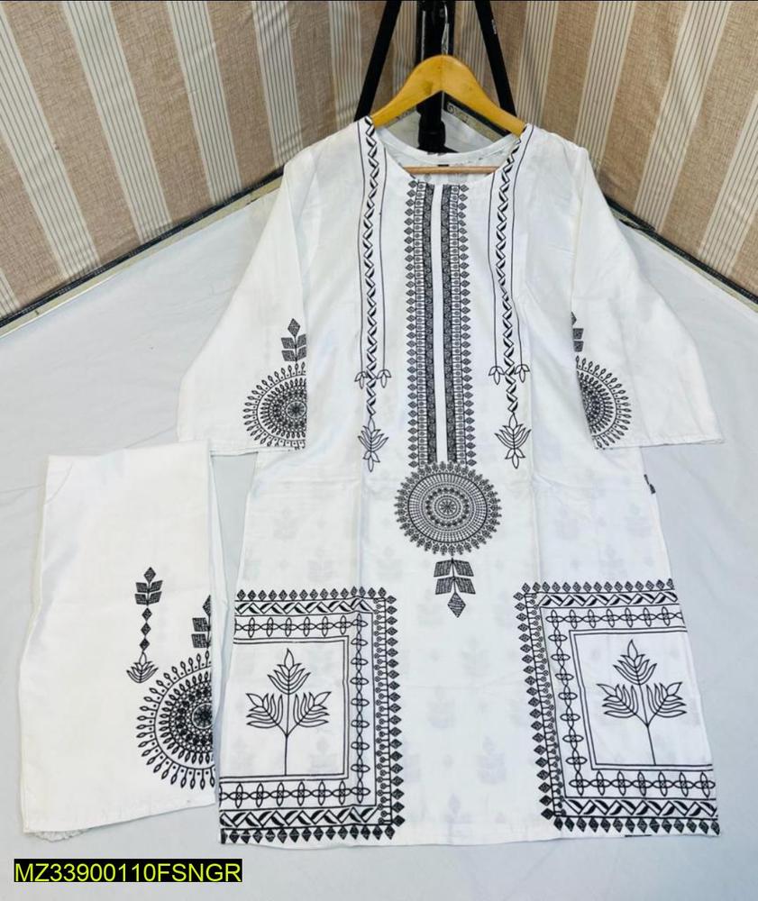 2 Pcs Block Print Woman's stitched Linen Suit