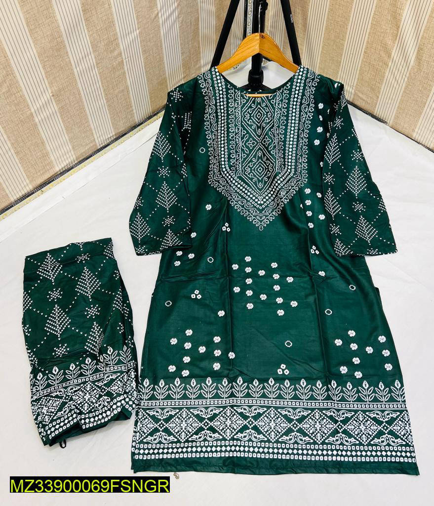 2 Pcs Block Print Woman's stitched Linen Suit