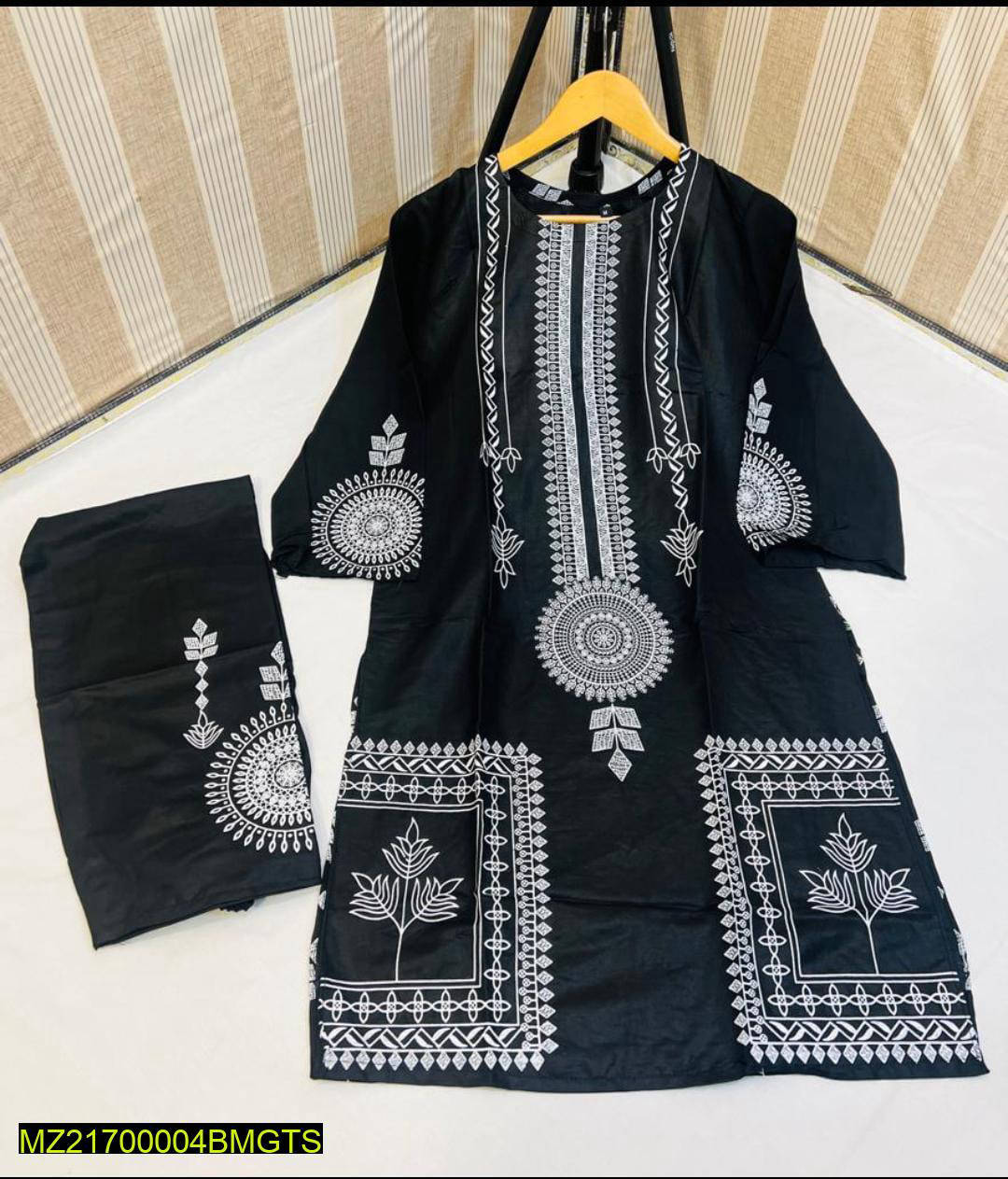 2 Pcs Block Print Woman's stitched Linen Suit