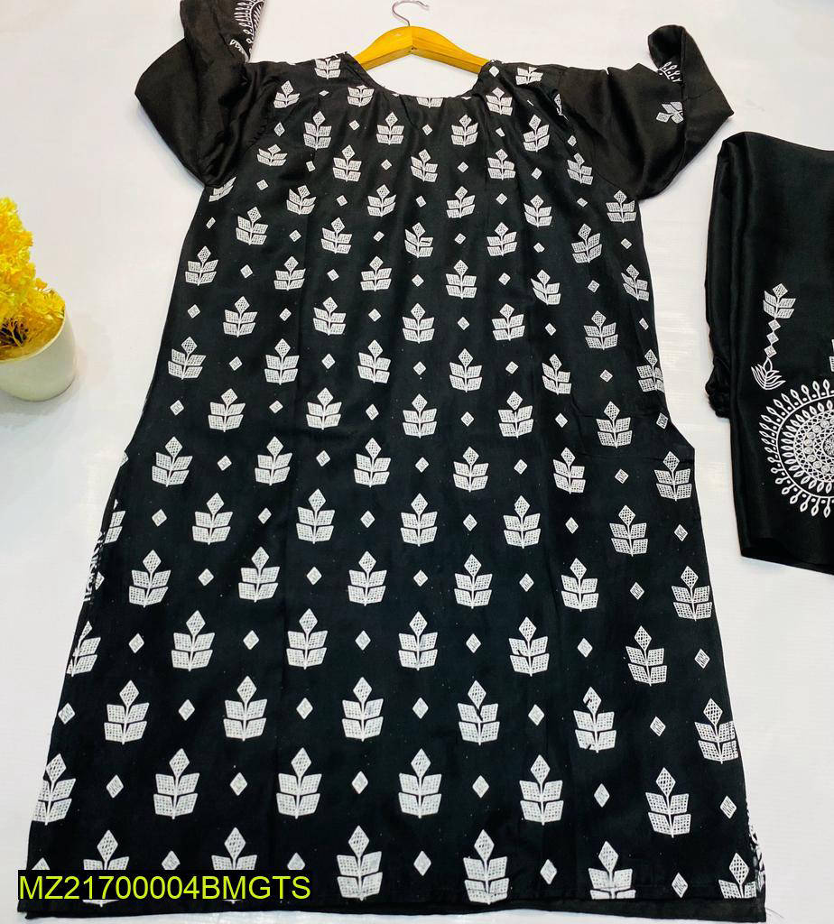 2 Pcs Block Print Woman's stitched Linen Suit