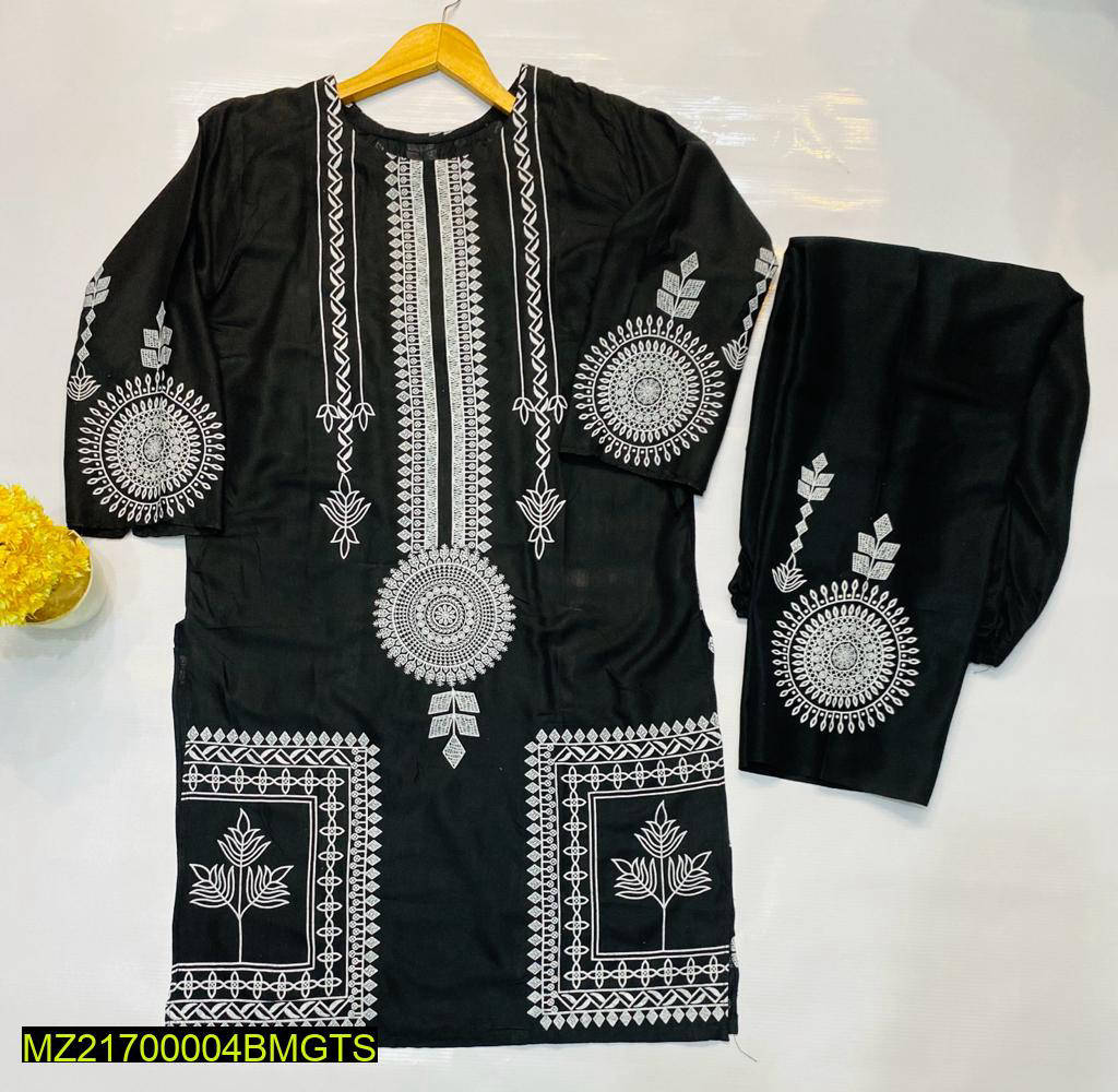 2 Pcs Block Print Woman's stitched Linen Suit