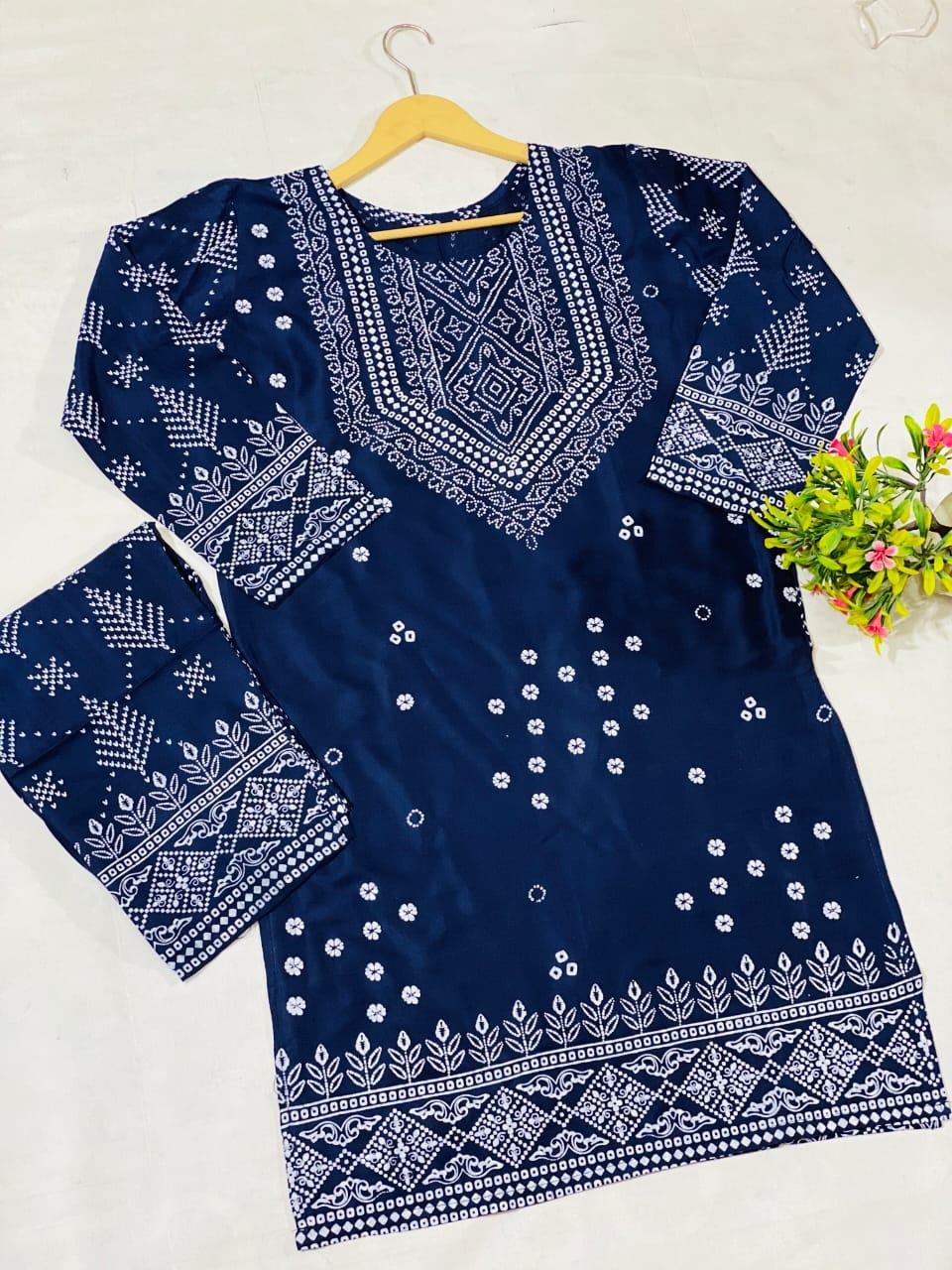 2 Pcs Block Print Woman's stitched Linen Suit