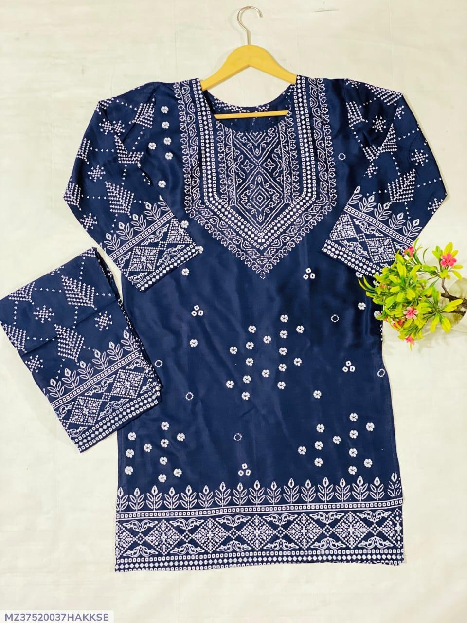 2 Pcs Block Print Woman's stitched Linen Suit