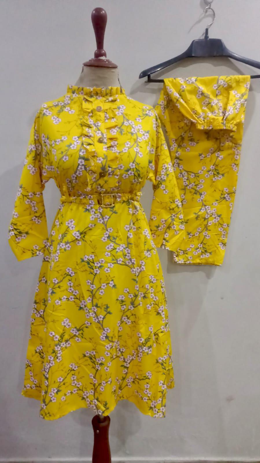 Printed Cotton Frock And Trouser Set - 2 Pcs - Women's Stitched Fashion