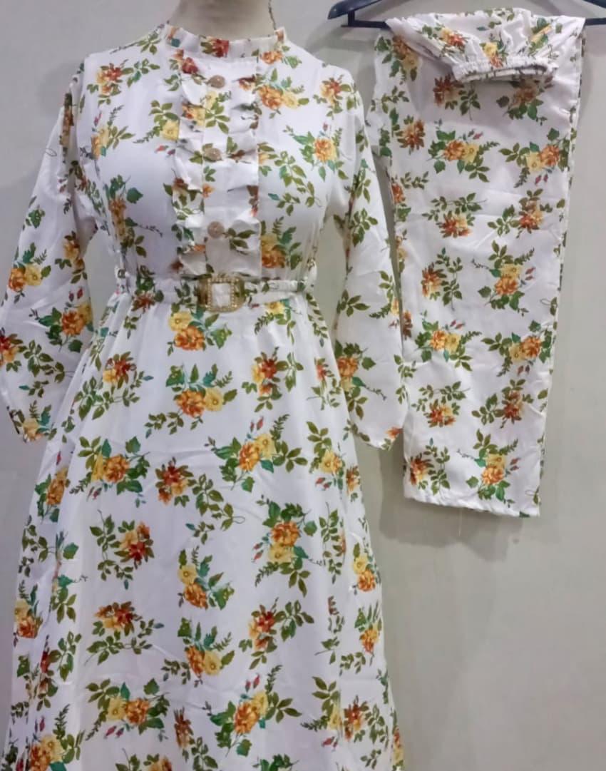 Printed Cotton Frock And Trouser Set - 2 Pcs - Women's Stitched Fashion
