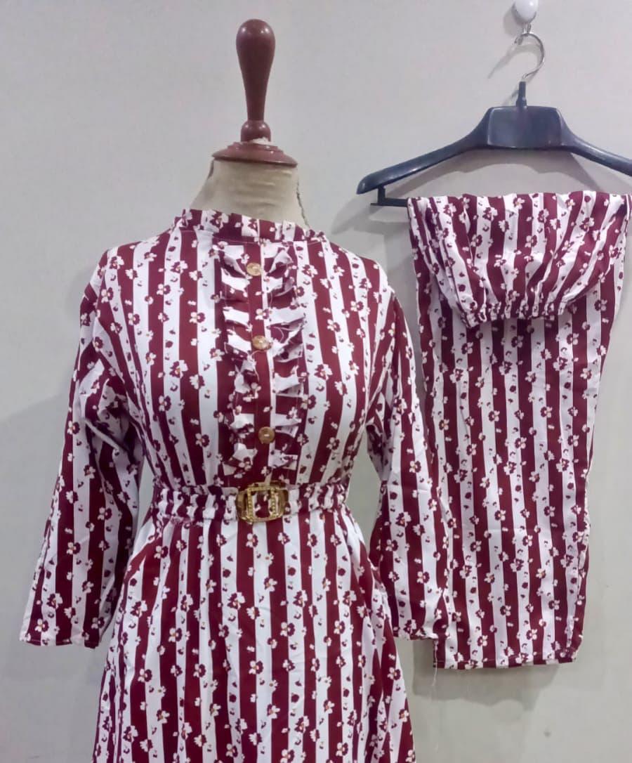 Printed Cotton Frock And Trouser Set - 2 Pcs - Women's Stitched Fashion
