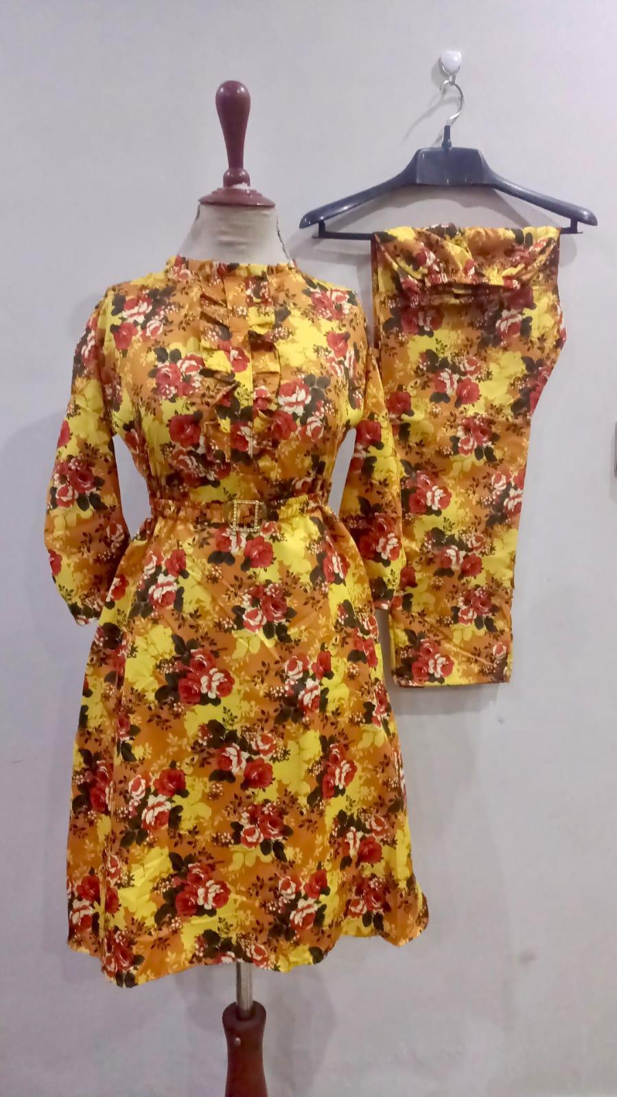 Printed Cotton Frock And Trouser Set - 2 Pcs - Women's Stitched Fashion