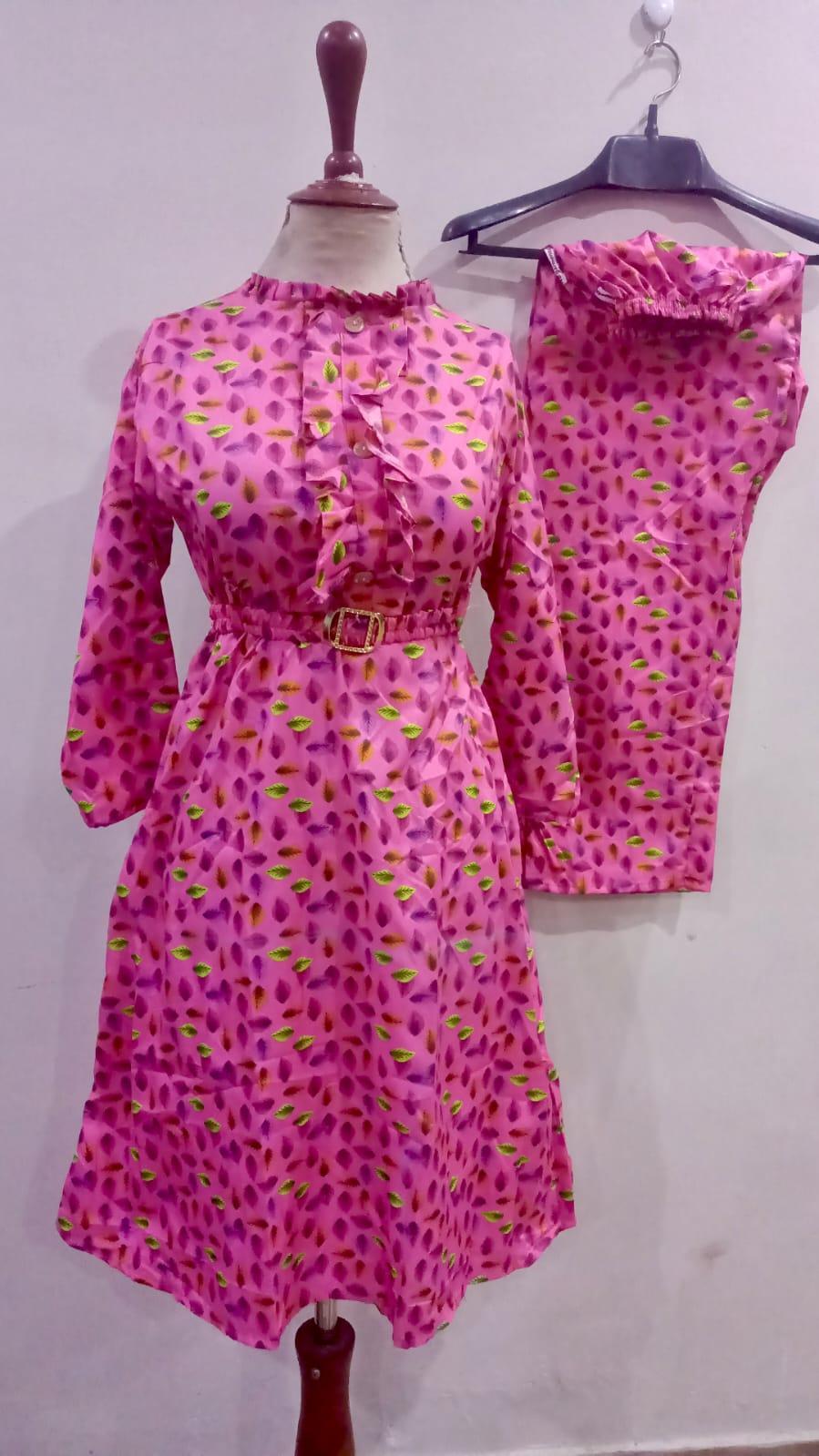 Printed Cotton Frock And Trouser Set - 2 Pcs - Women's Stitched Fashion