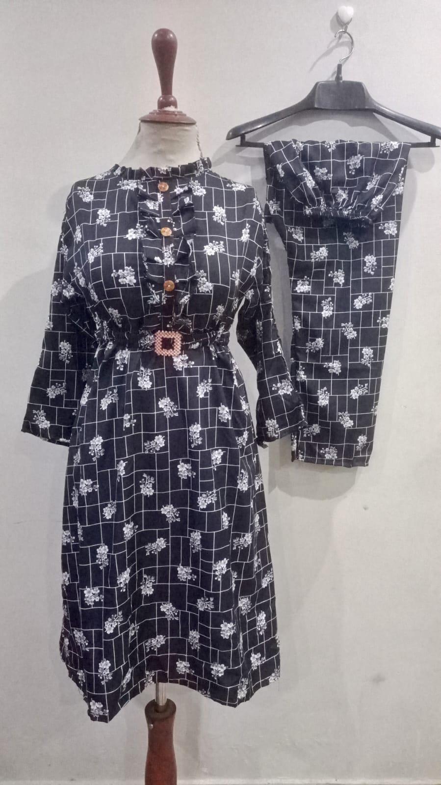 Printed Cotton Frock And Trouser Set - 2 Pcs - Women's Stitched Fashion
