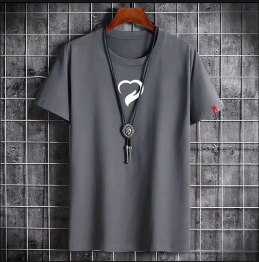 Men's Cotton Jersey Half Sleeves T-Shirt - Printed Design - 1 Pc - Grey