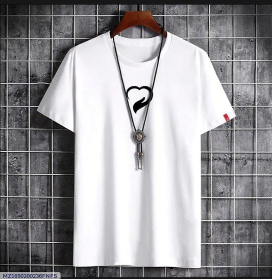 Men's Cotton Jersey Half Sleeves T-Shirt - Printed Design - 1 Pc - white