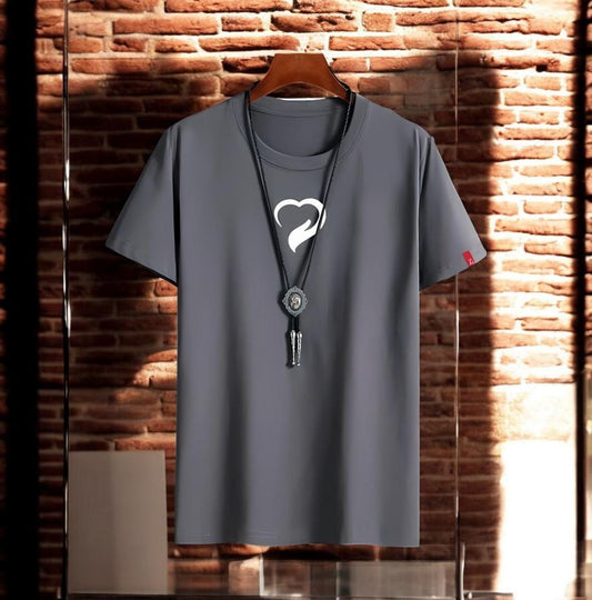 Men's Cotton Jersey Half Sleeves T-Shirt - Printed Design - 1 Pc - Grey