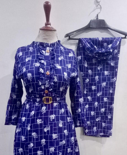 Printed Cotton Frock And Trouser Set - 2 Pcs - Women's Stitched Fashion